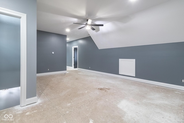 additional living space with lofted ceiling and ceiling fan