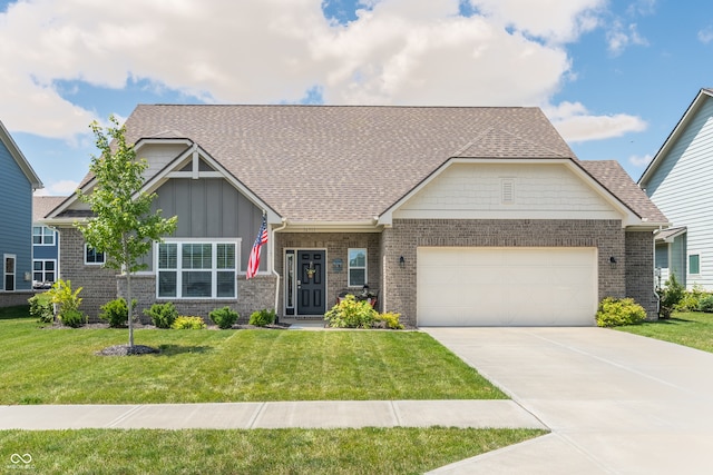 craftsman-style house with a garage and a front lawn