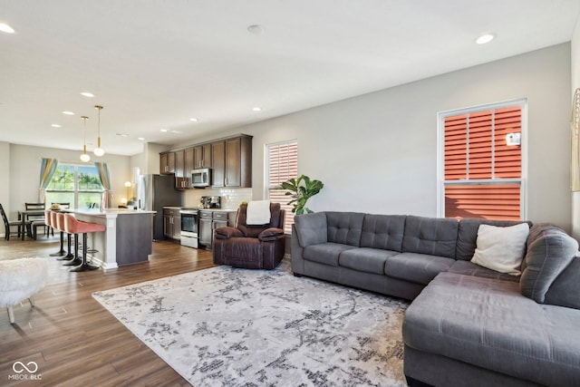 living room featuring dark hardwood / wood-style floors