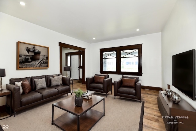 living room with light wood-type flooring