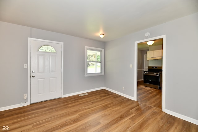 foyer entrance with light hardwood / wood-style flooring