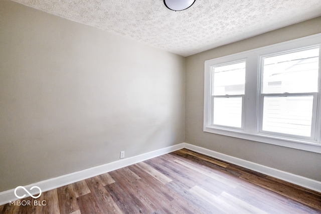 empty room with a textured ceiling and wood-type flooring