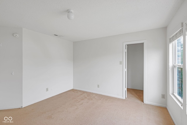 spare room with light carpet and a textured ceiling