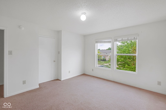 unfurnished room with light carpet and a textured ceiling