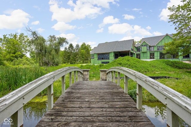 view of dock featuring a water view