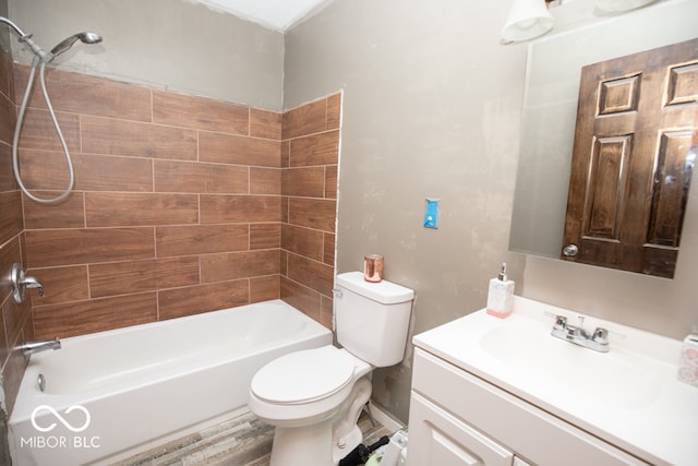 full bathroom featuring shower / bath combination, vanity, wood-type flooring, and toilet