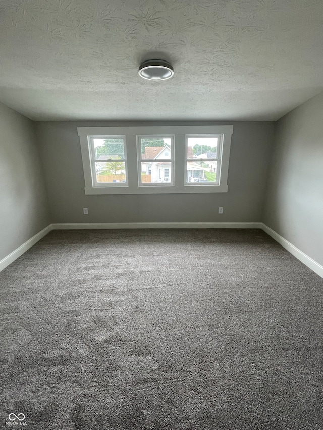 carpeted empty room with a textured ceiling and a healthy amount of sunlight