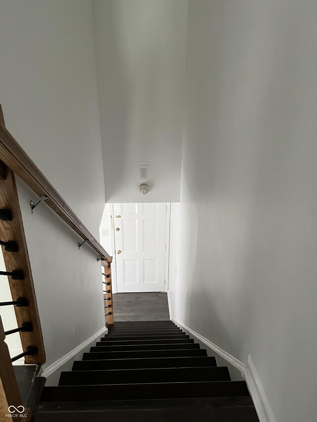 stairs with hardwood / wood-style floors