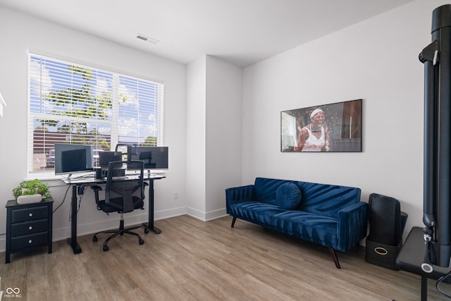 office with wood-type flooring