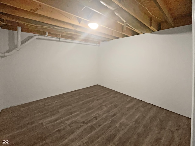 basement featuring dark hardwood / wood-style floors