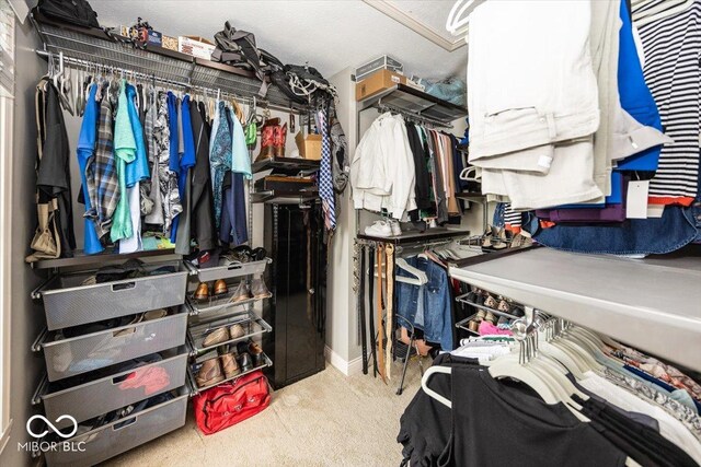 walk in closet with carpet floors