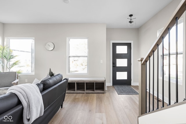 foyer entrance featuring a healthy amount of sunlight and light hardwood / wood-style floors