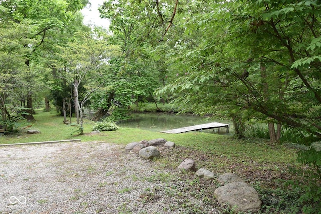 view of yard with a water view