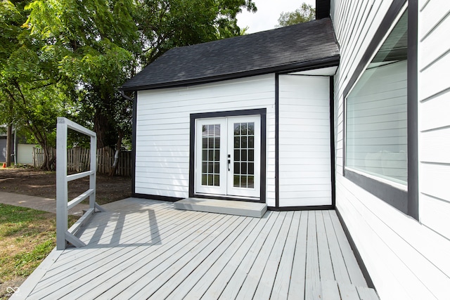 wooden terrace with french doors