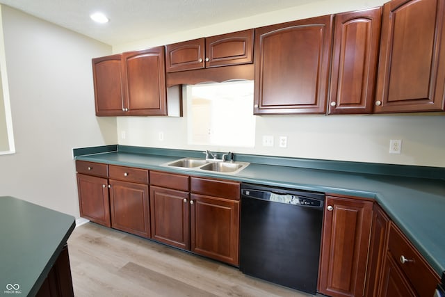 kitchen featuring light hardwood / wood-style flooring, sink, and dishwasher