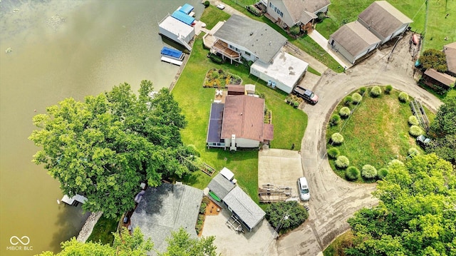 bird's eye view featuring a water view