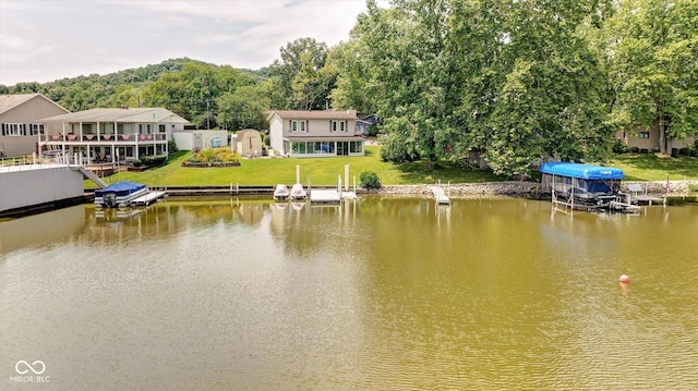 water view featuring a dock