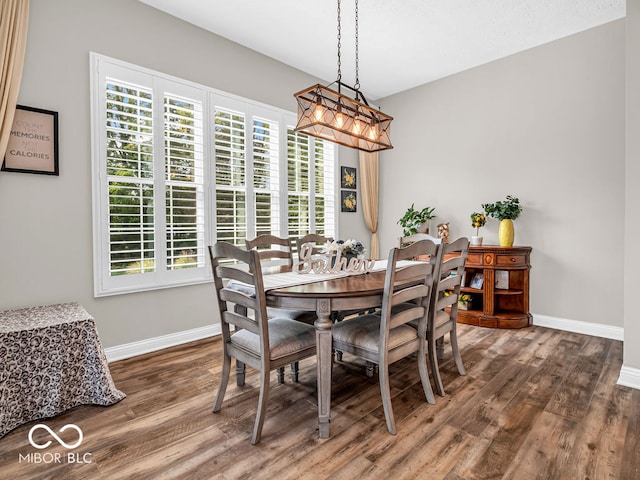 dining space featuring wood-type flooring