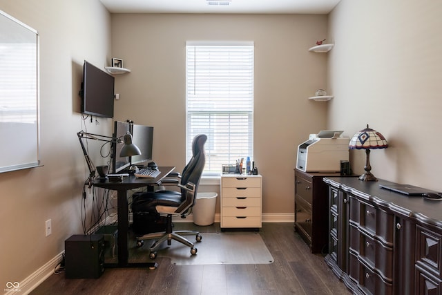 office space featuring dark hardwood / wood-style floors