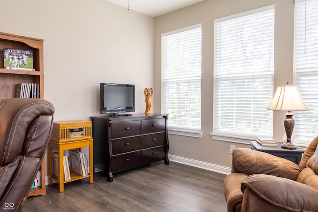 office space with dark hardwood / wood-style floors