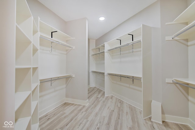 walk in closet featuring light wood finished floors