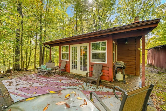 view of patio / terrace featuring french doors and a grill