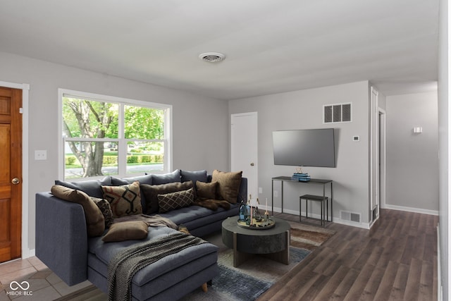 living room with hardwood / wood-style floors