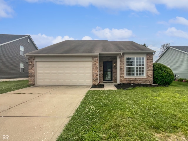 single story home with a garage and a front yard