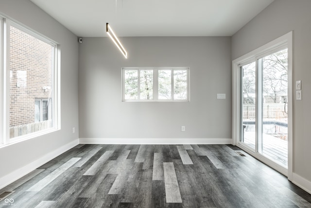 spare room featuring dark hardwood / wood-style floors and plenty of natural light