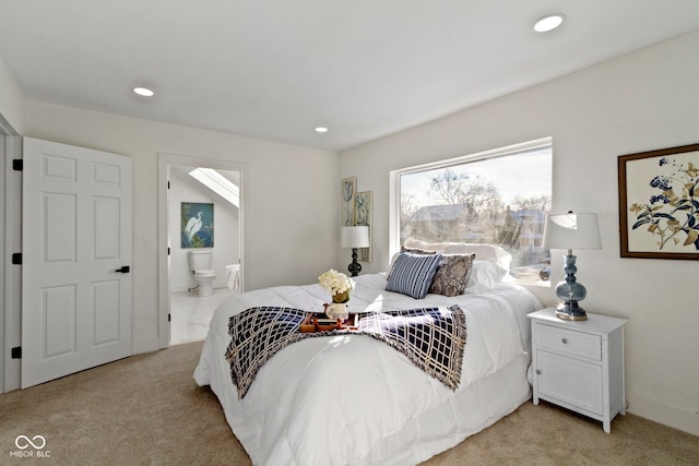 2936 N New Jersey St, Indianapolis, IN 46205 - bedroom featuring light carpet, recessed lighting, and ensuite bathroom