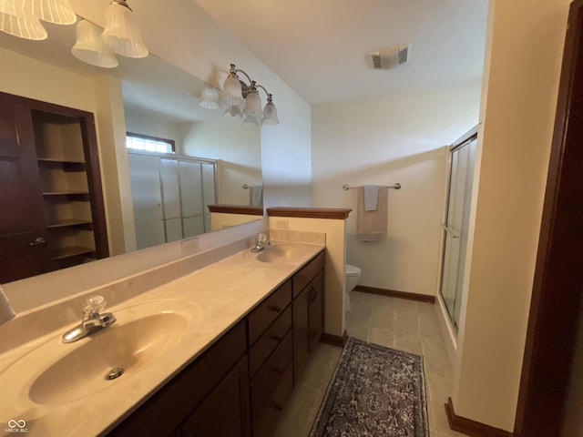 full bathroom with a sink, visible vents, and a shower stall