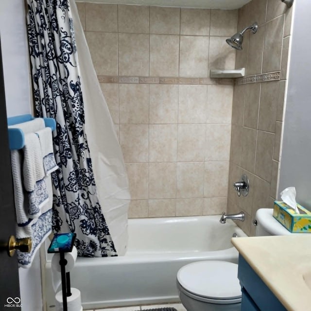 full bathroom with vanity, toilet, and shower / bath combo