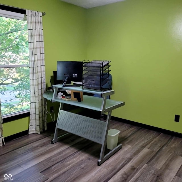 office area with wood-type flooring