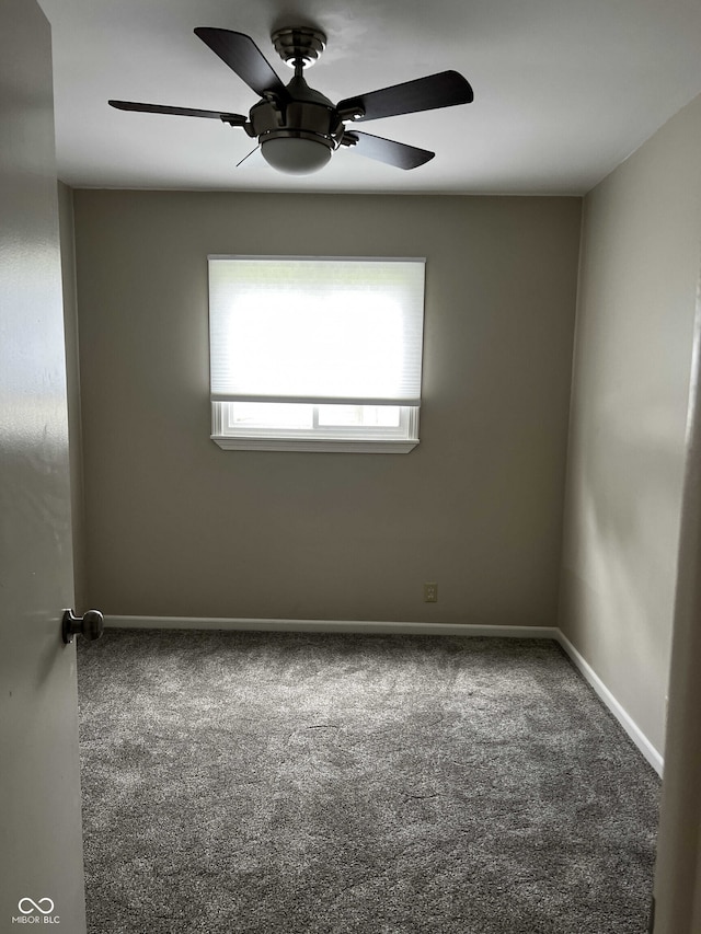 spare room with ceiling fan and carpet