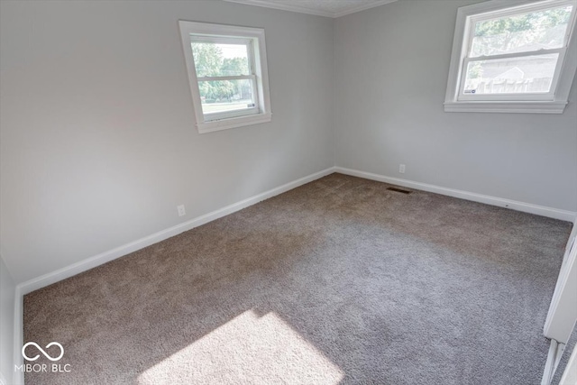 carpeted spare room featuring plenty of natural light