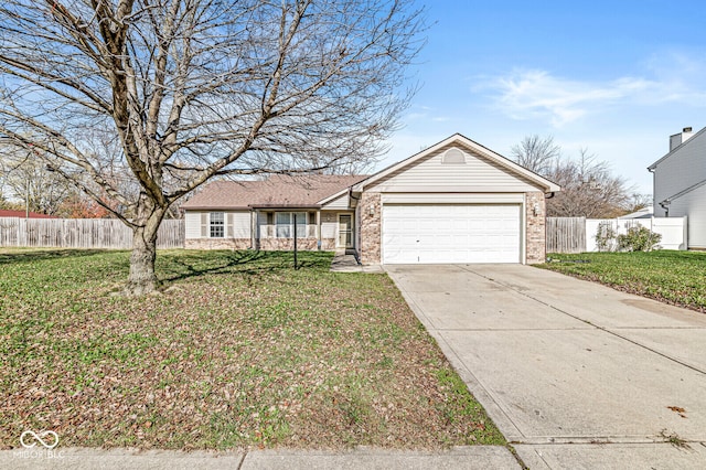 single story home with a front lawn and a garage