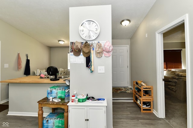 interior space featuring baseboards and dark wood-style floors