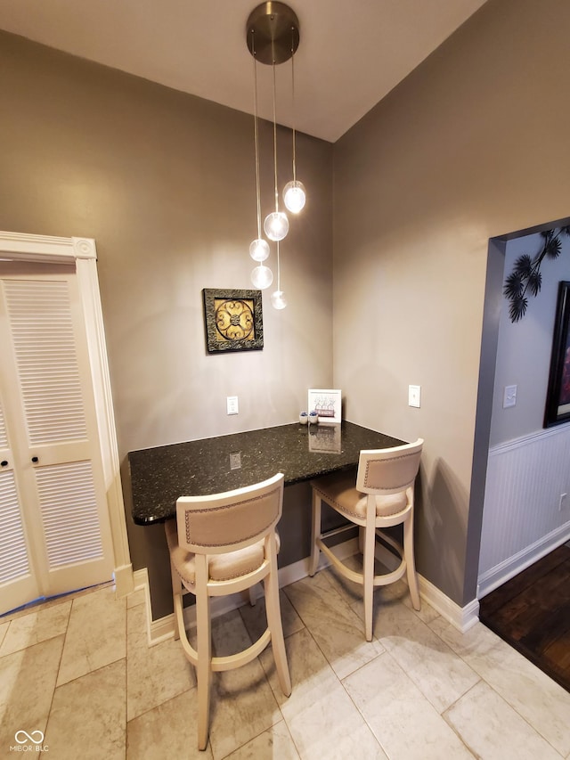 dining space featuring built in desk