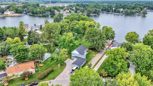 aerial view with a water view