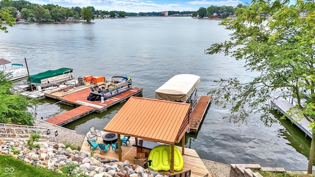 view of dock with a water view