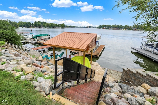 view of dock featuring a water view