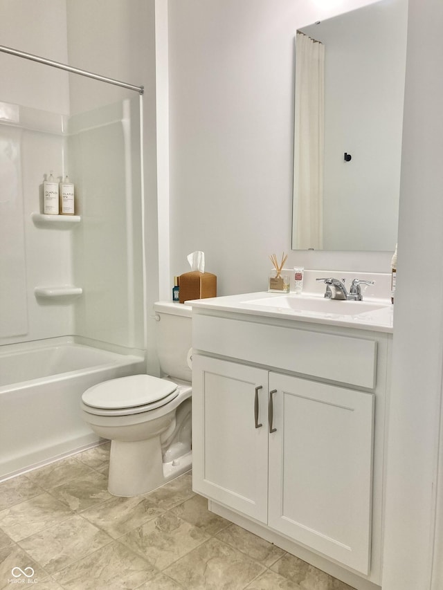 full bathroom featuring toilet, shower / tub combination, and vanity