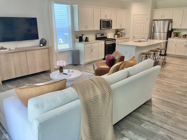 living area featuring light wood-style flooring