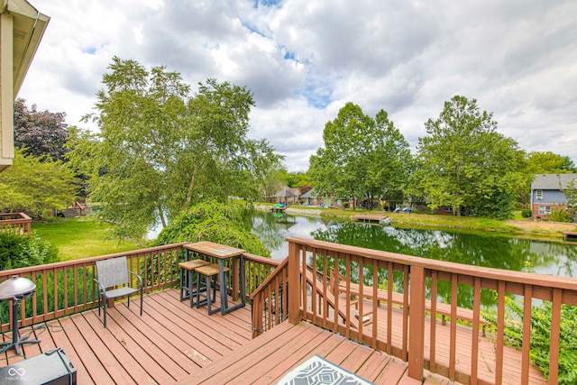 deck featuring a water view