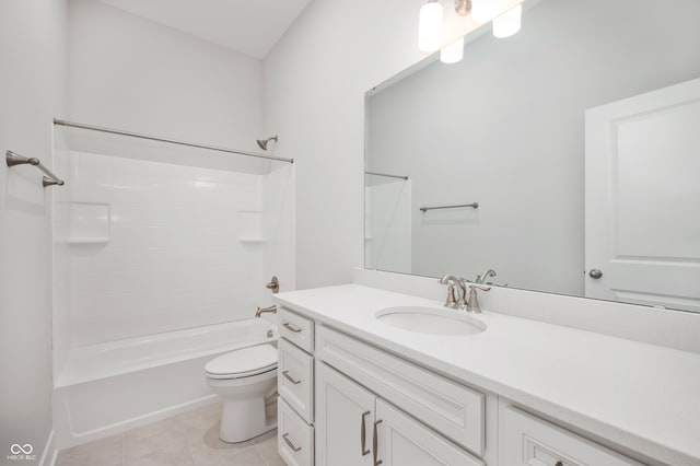 full bathroom featuring toilet, bathtub / shower combination, vanity, and tile patterned floors