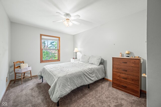 bedroom featuring carpet flooring and ceiling fan