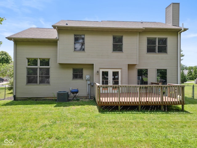 1936 Broadmoor Ln, Columbus, IN 47203 - rear view of house with a wooden deck, a chimney, and central air condition unit