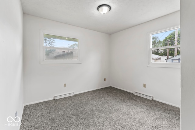 empty room with a baseboard radiator and carpet flooring