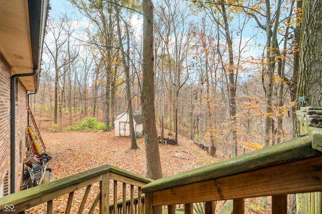 view of yard featuring a shed and a deck