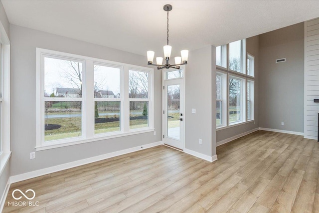 unfurnished dining area with plenty of natural light and light wood-type flooring